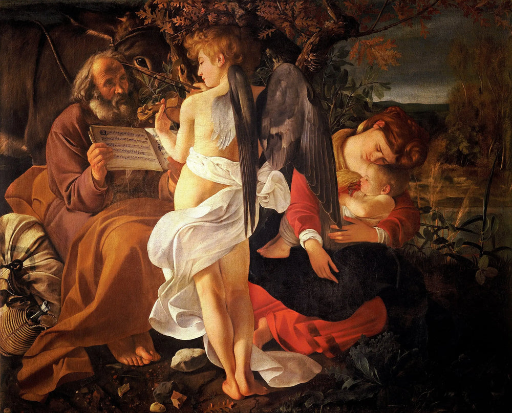 Reproduction du tableau « Le Repos pendant la fuite en Égypte - Le Caravage » par Alpha Reproduction en peinture à l’huile