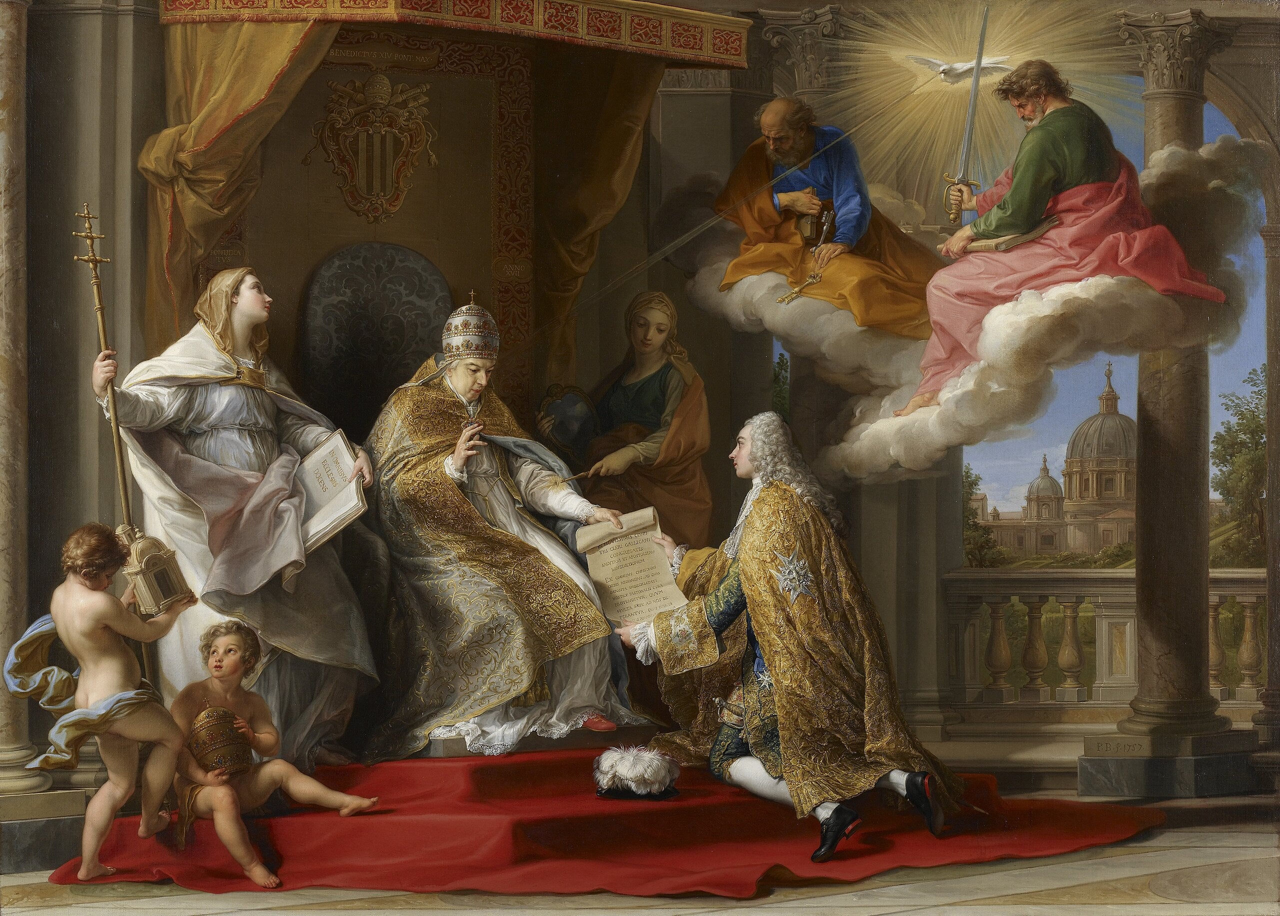Le pape Benoît XIV présentant l'encyclique « Ex Omnibus » au comte de Stainville, futur duc de Choiseul - Pompeo Batoni
