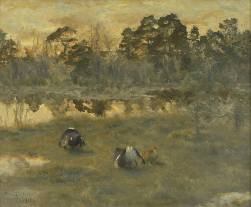 Bolderende korhanen met hen - Bruno Liljefors