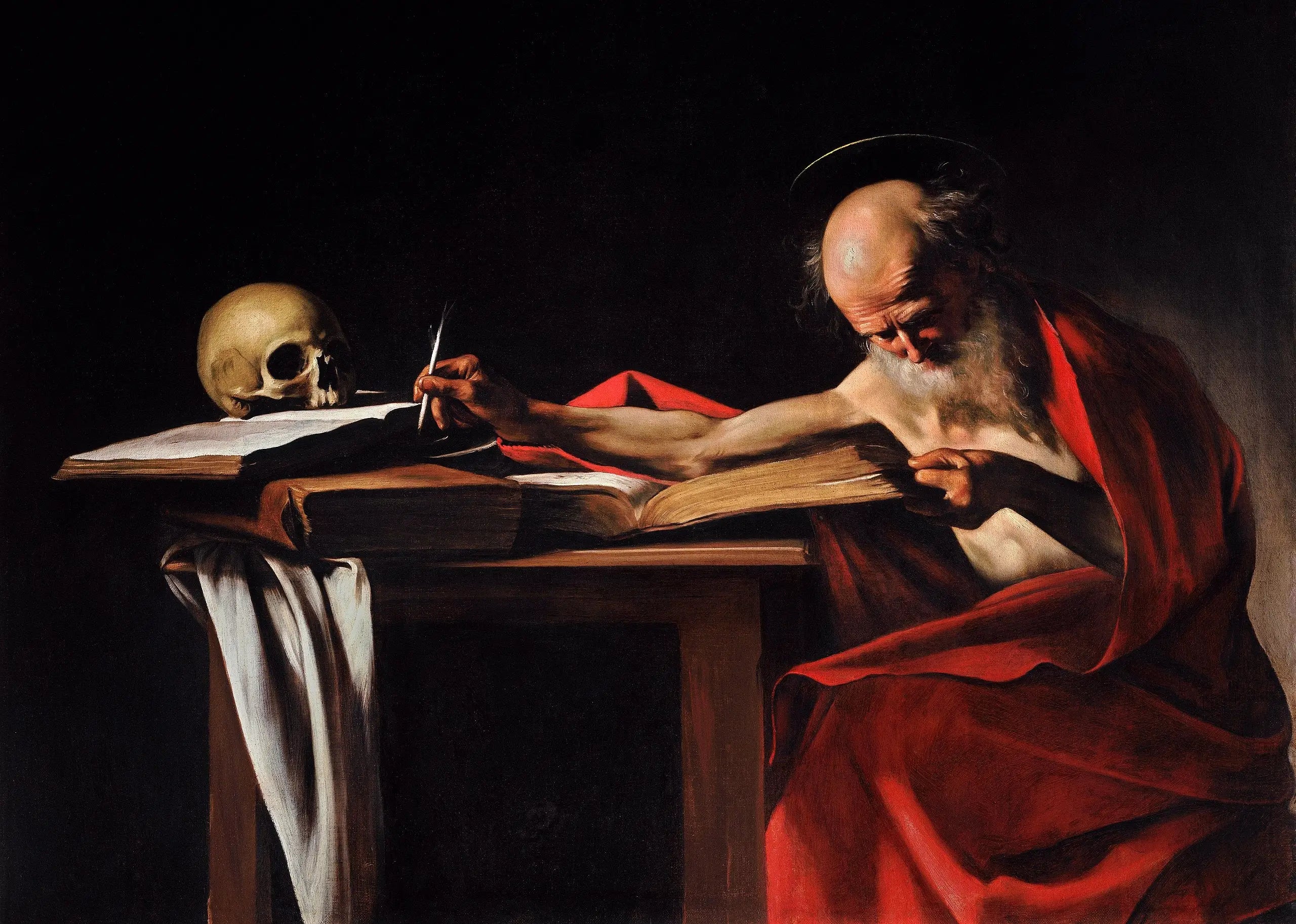 Reproduction du tableau « Saint Jérôme - Le Caravage » par Alpha Reproduction en peinture à l’huile