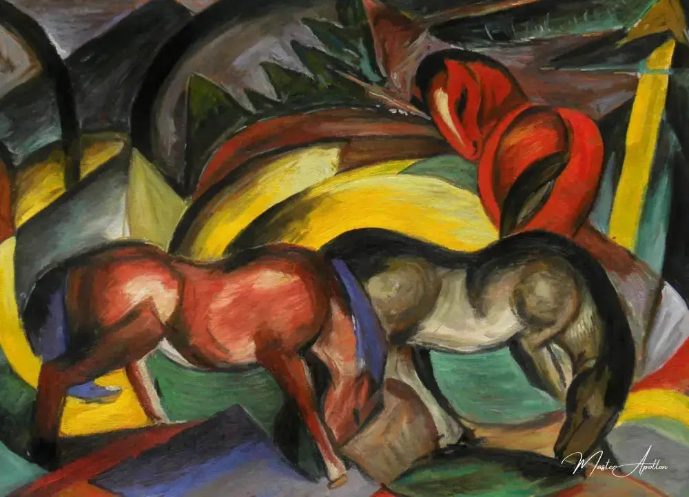 Reproduction du tableau « Trois chevaux I - Franz Marc » par Alpha Reproduction en peinture à l’huile
