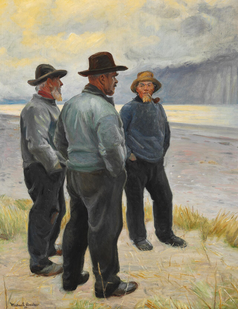Trois pêcheurs sur la plage de Skagen. - Michael Peter Ancher