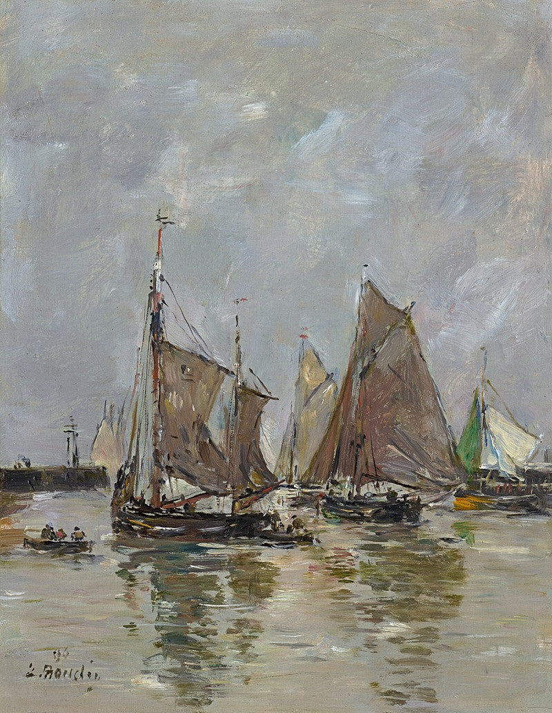 Reproduction du tableau « Trouville, l'appareillage des sardiniers - Eugène Boudin » par Alpha Reproduction en peinture à l’huile