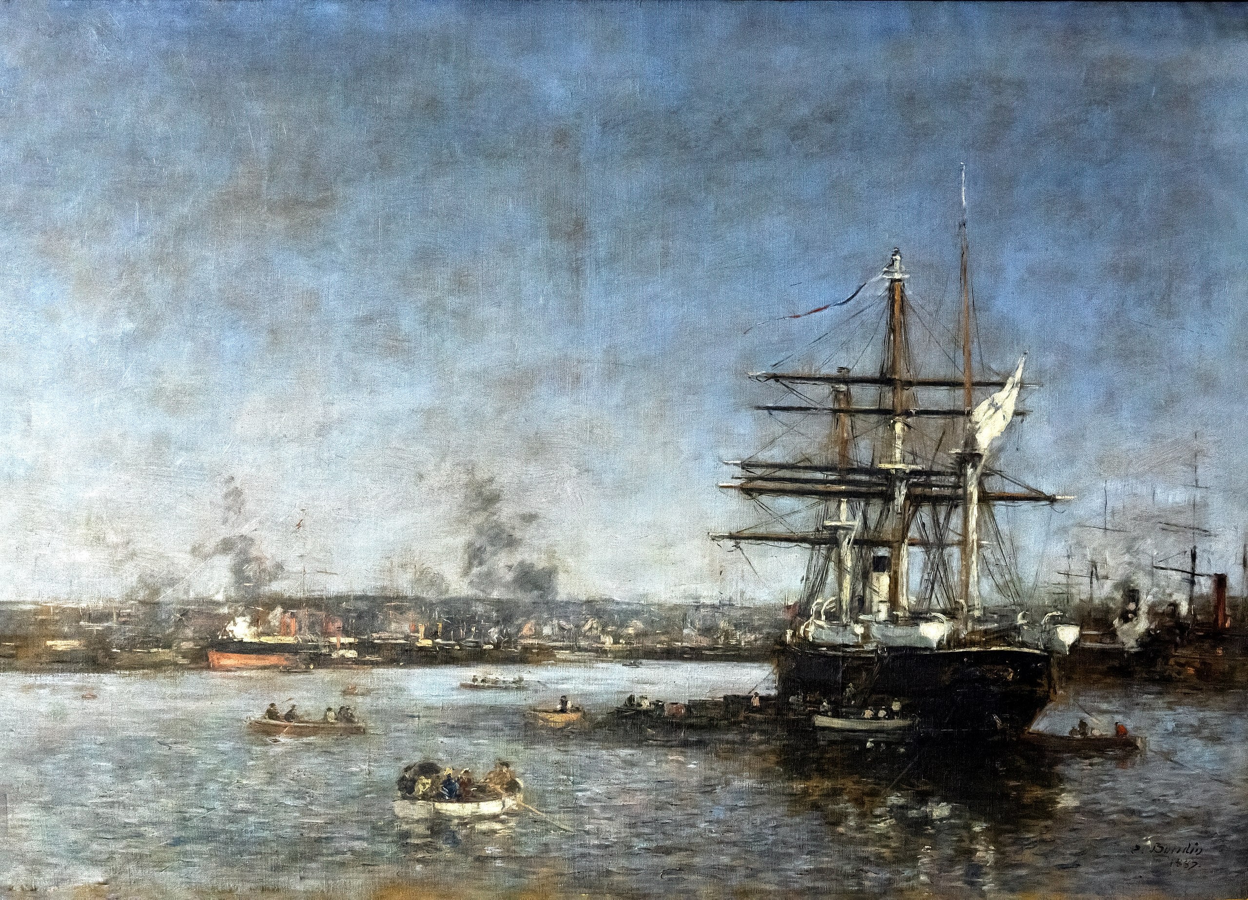 Reproduction du tableau « Une corvette russe dans le bassin de l'Eure : Le Havre - Eugène Boudin » par Alpha Reproduction en peinture à l’huile