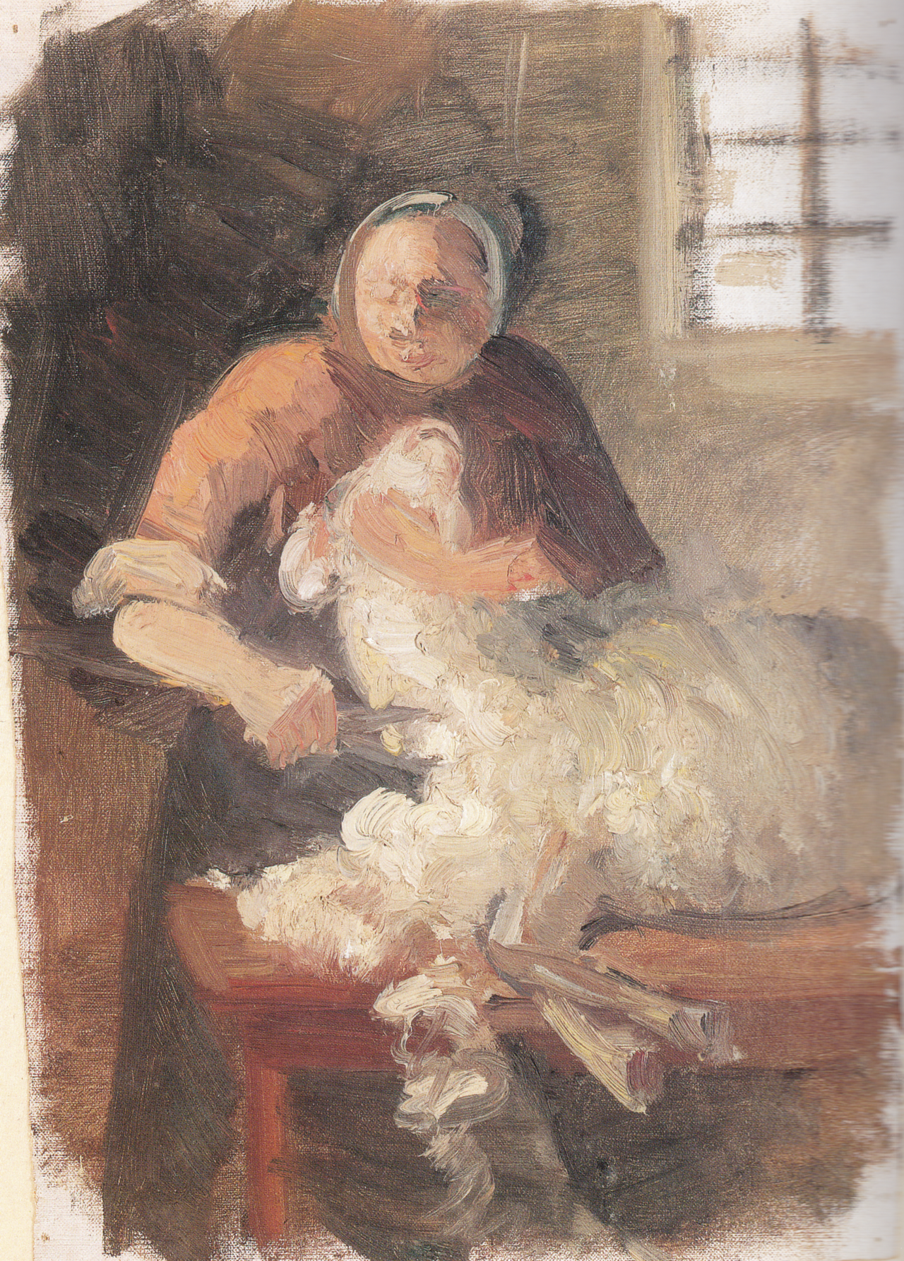 Une femme tond un mouton - Anna Ancher - Alpha Reproduction