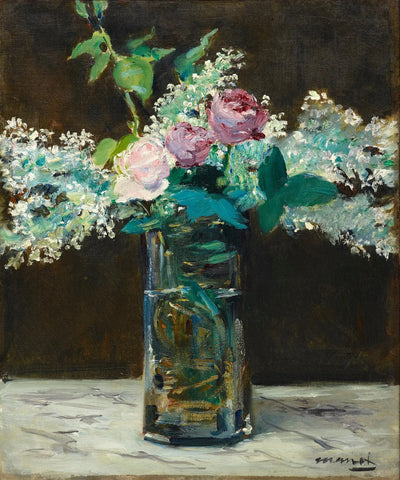 Reproduction du tableau « Vase avec lilas blanc et roses - Édouard Manet » par Alpha Reproduction en peinture à l’huile