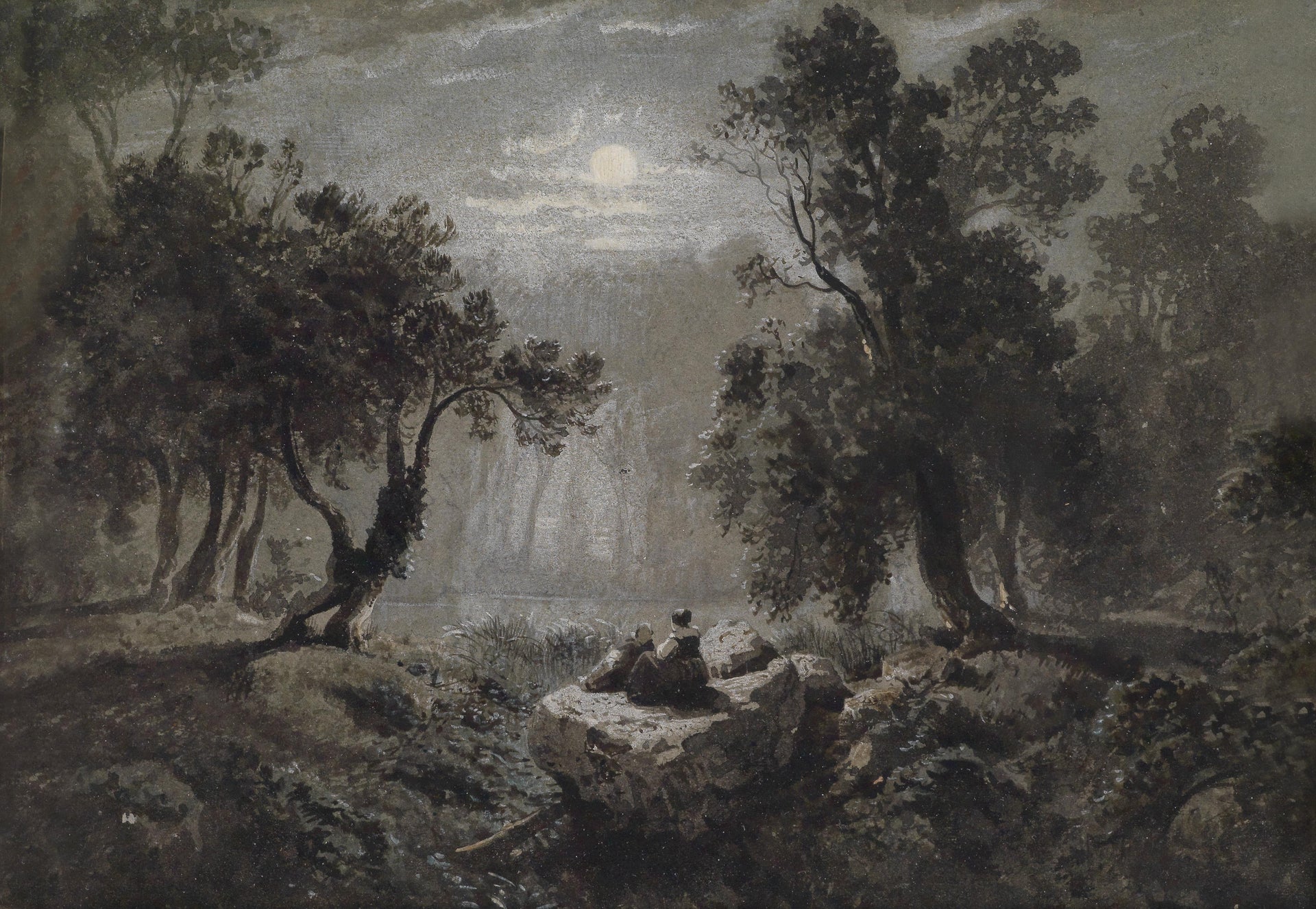 Forêt romantique au clair de lune de Oswald Achenbach