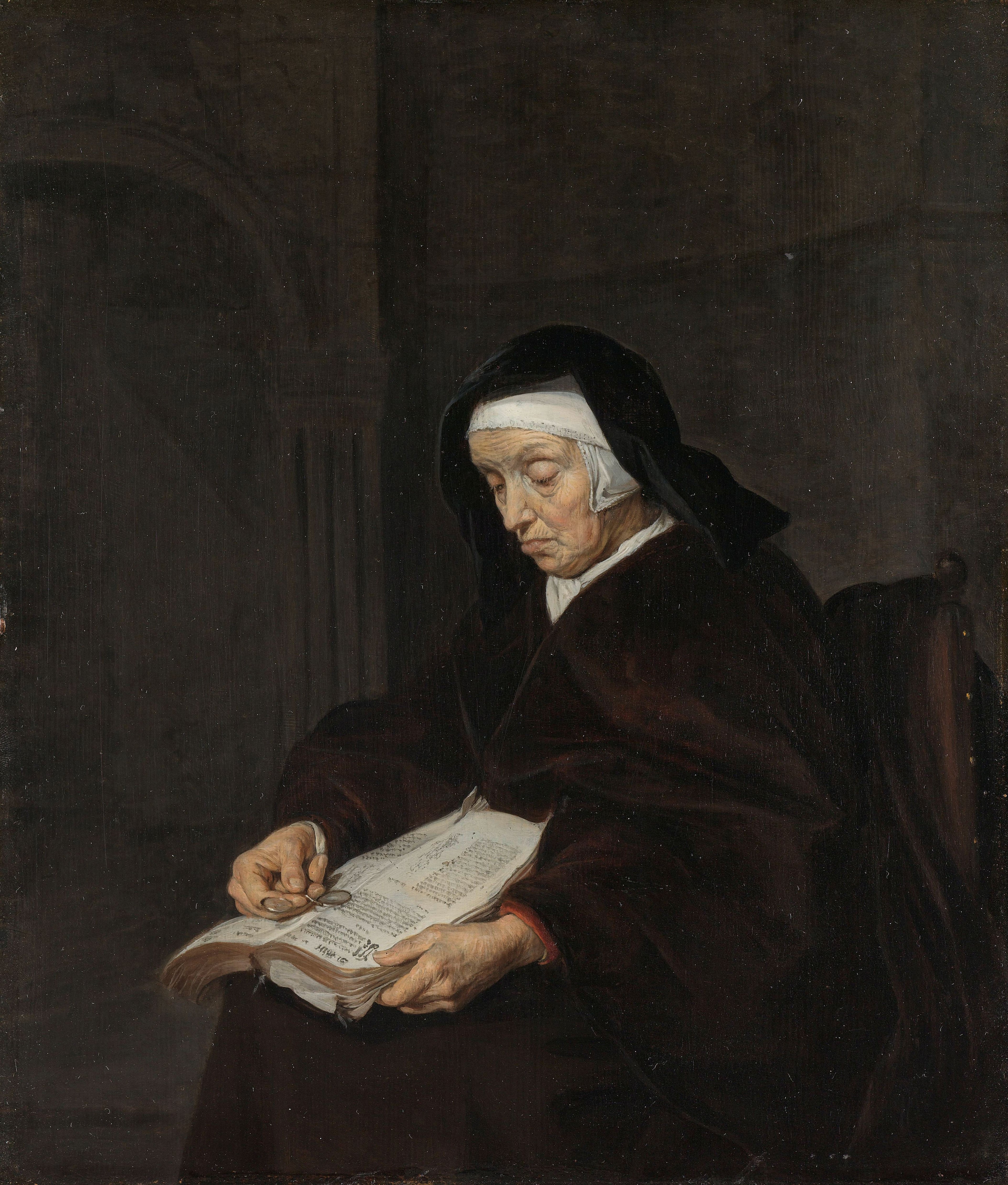 Vieille femme en méditation - Gabriel Metsu