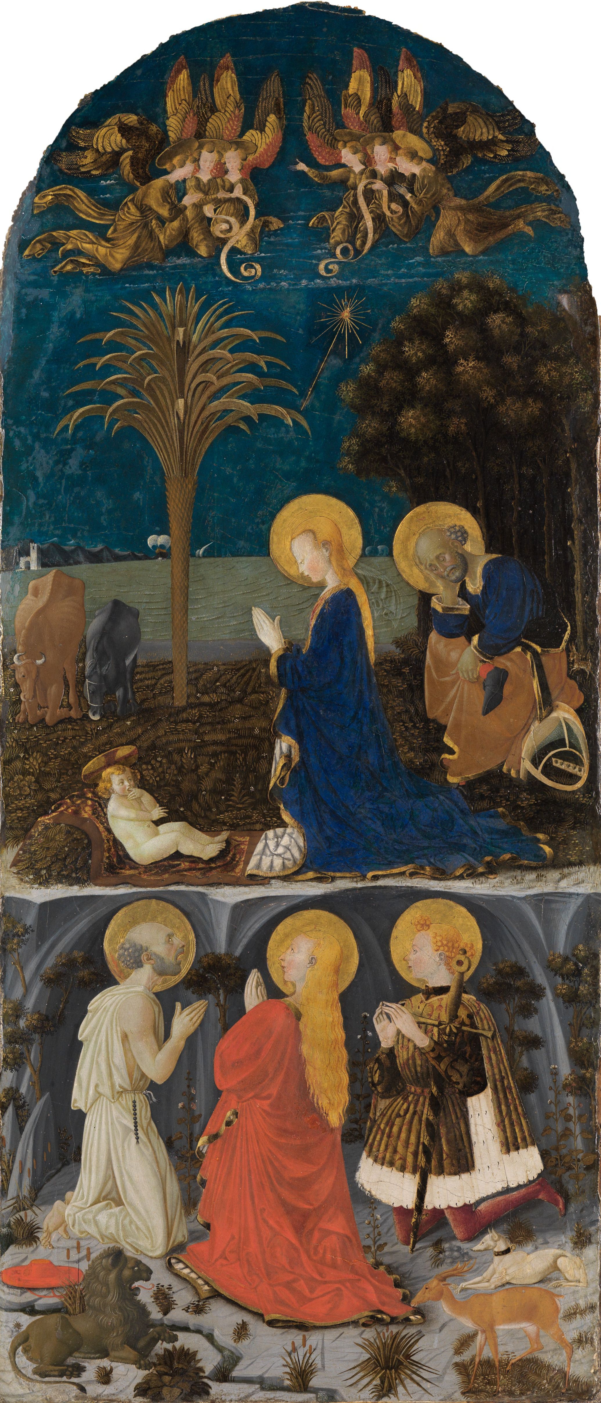 Adoration de l'Enfant avec les saints Jérôme, Marie-Madeleine, Eustache et Julien - Paolo Uccello