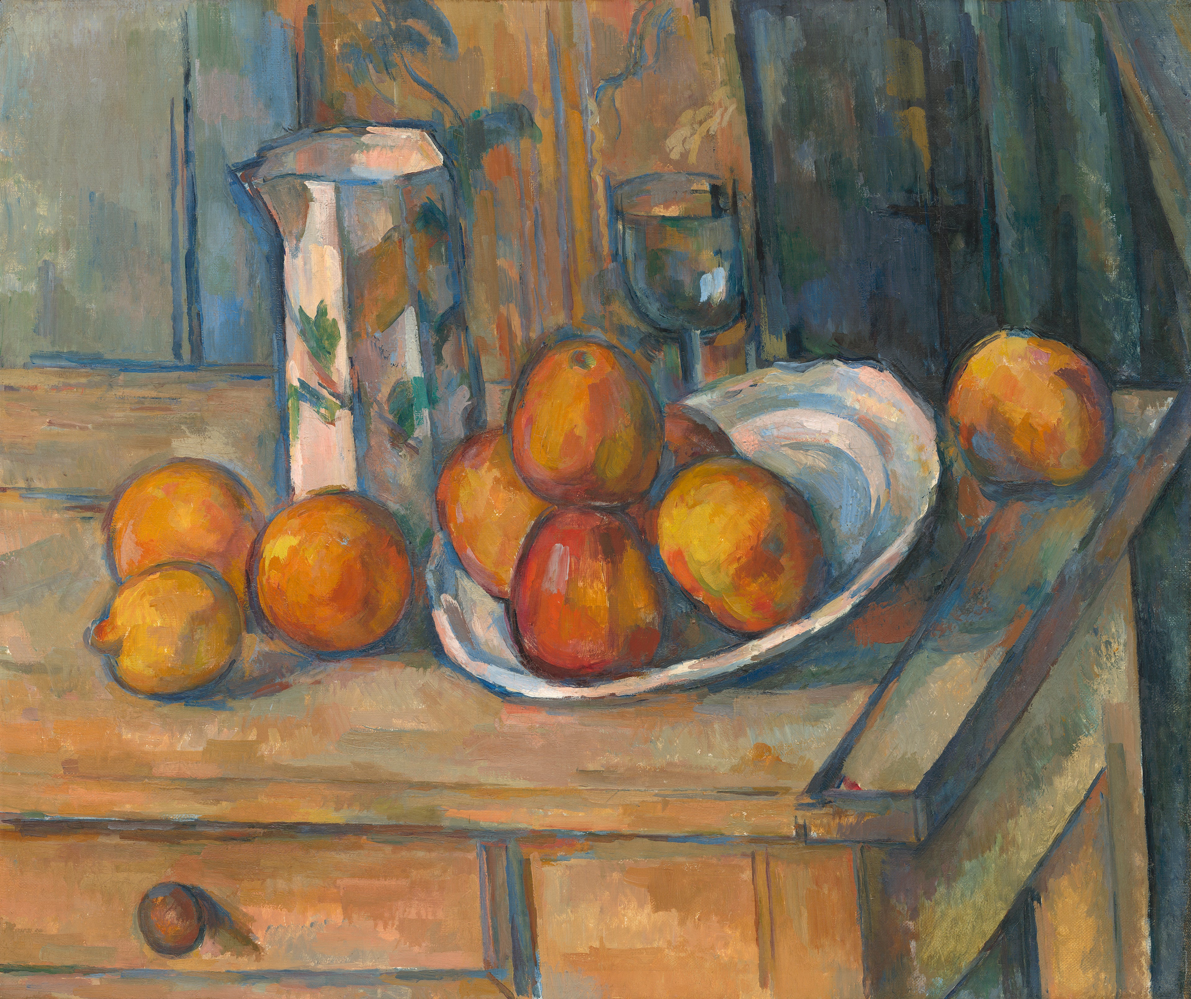 Reproduction du tableau « Nature morte avec cruche de lait et de fruits - Paul Cézanne » par Alpha Reproduction en peinture à l’huile