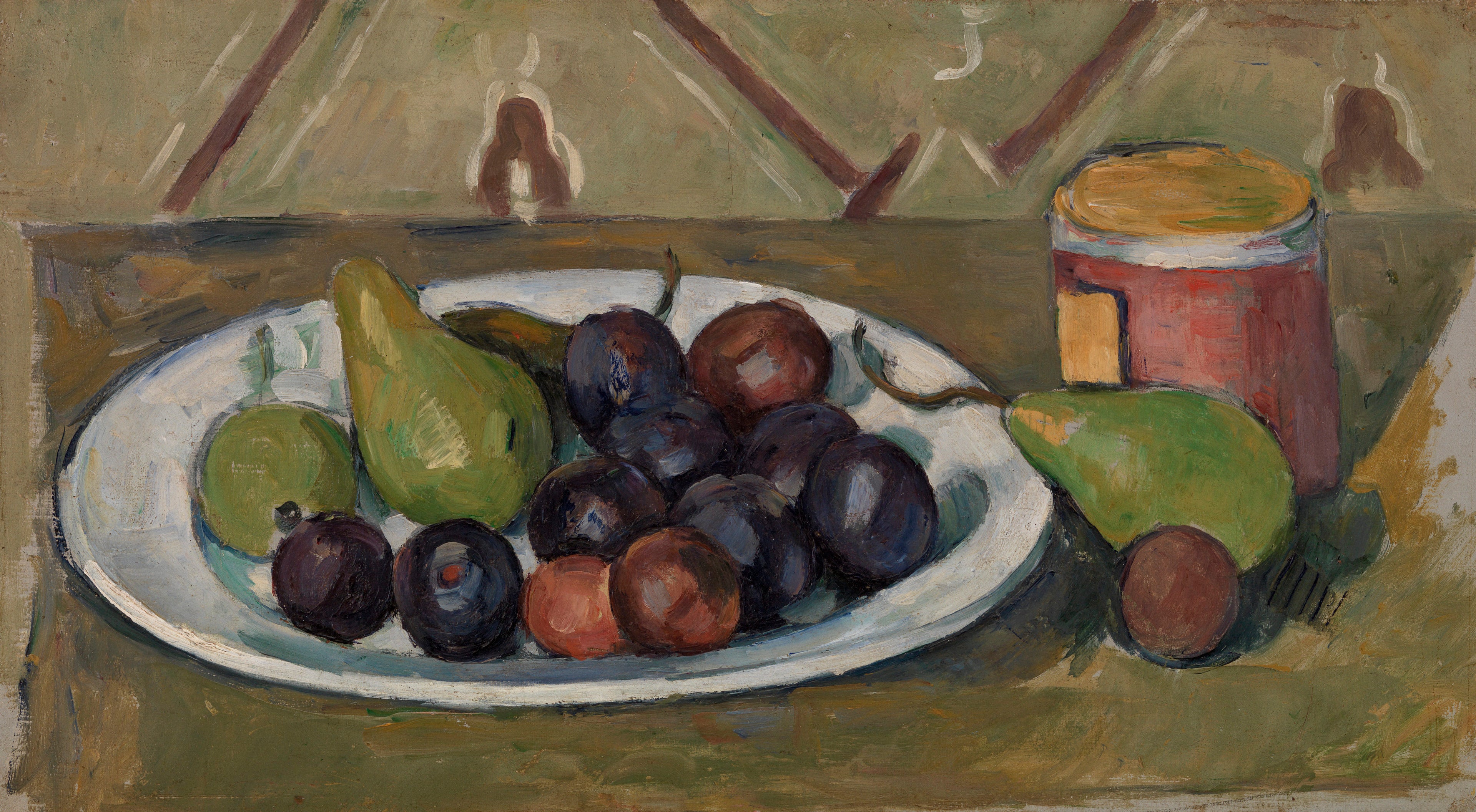 Reproduction du tableau « Assiette avec fruits et pot de conserves - Paul Cézanne » par Alpha Reproduction en peinture à l’huile