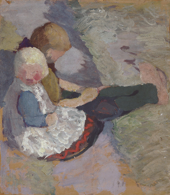 Zwei Kinder auf einer Wiese sitzend - Paula Modersohn-Becker