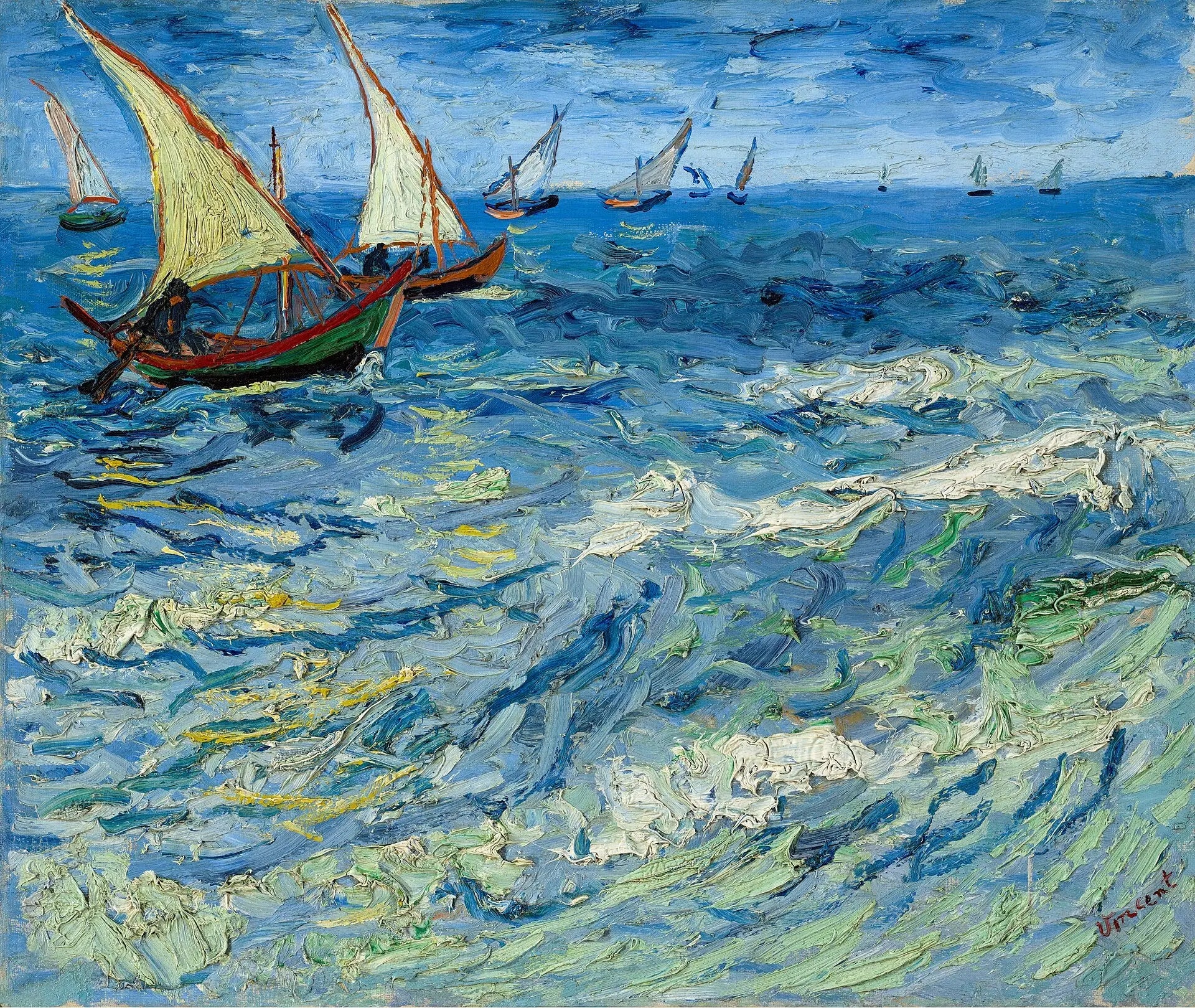 Reproduction du tableau « Paysage marin aux Saintes-Maries - Vincent van Gogh » par Alpha Reproduction en peinture à l’huile