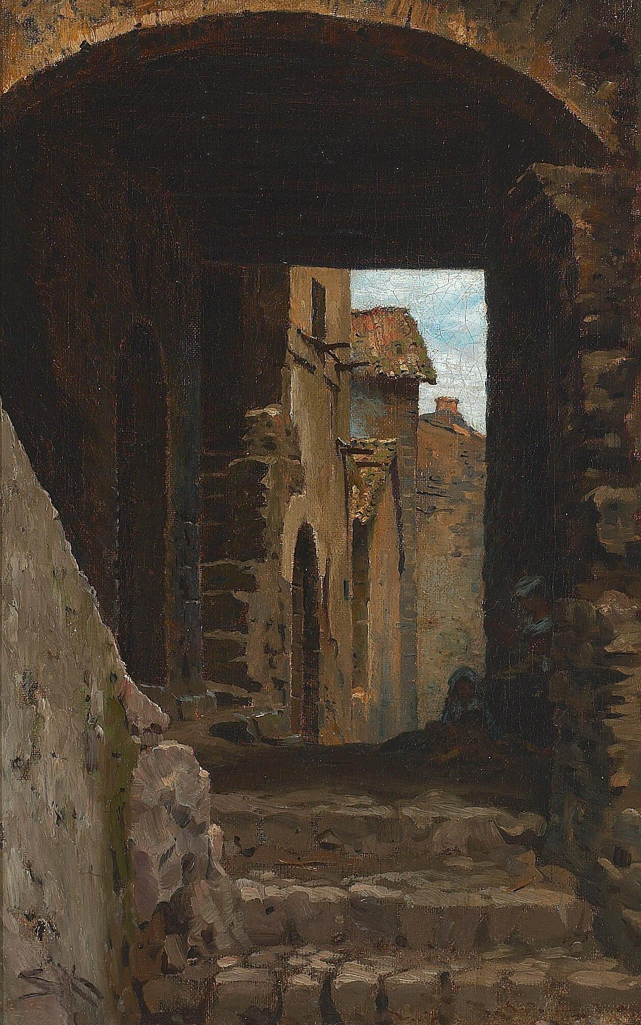 Une rue étroite avec une femme et un enfant à Torello, Ravello, Italie. - Peder Severin Krøyer