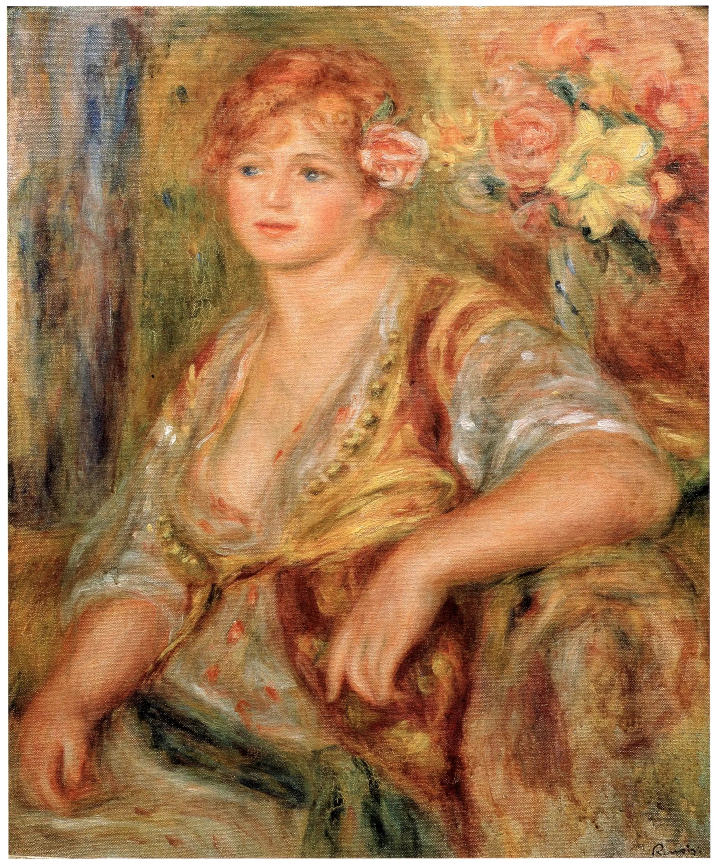 Reproduction du tableau « Blonde à la rose - Pierre-Auguste Renoir » par Alpha Reproduction en peinture à l’huile