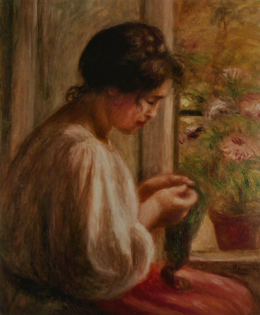 Reproduction du tableau « Ravaudeuse à la fenêtre - Pierre-Auguste Renoir » par Alpha Reproduction en peinture à l’huile