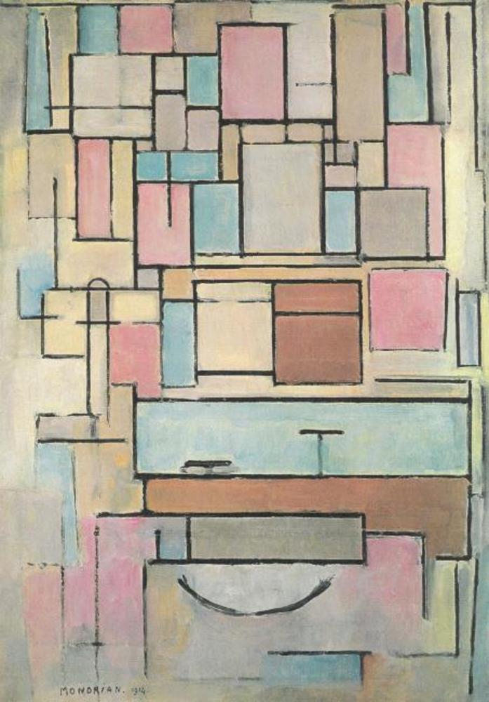 Reproduction du tableau « Composition avec plans de couleurs : façade - Piet Mondrian » par Alpha Reproduction en peinture à l’huile