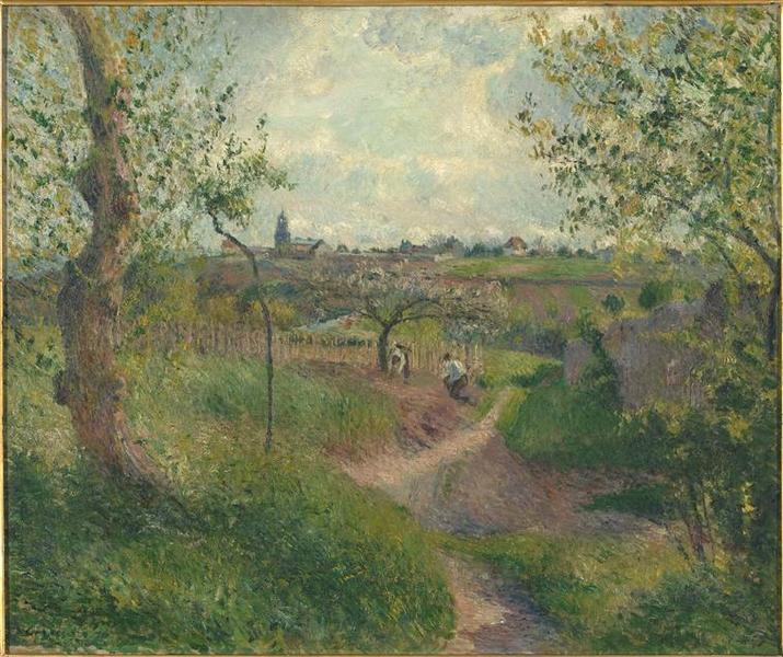 Reproduction du tableau « chemin montant à travers champs. Côte des Groouettes. Pontoise - Camille Pissarro » par Alpha Reproduction en peinture à l’huile