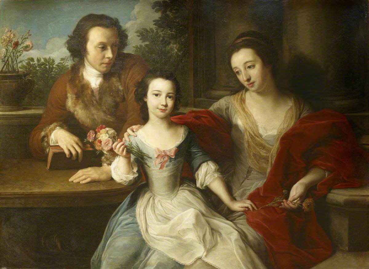 Thomas Barrett-Lennard (1717–1786), futur 17e Lord Dacre, avec son épouse, Anna Maria Pratt (décédée en 1806), et leur fille, Barbara Anne - Pompeo Batoni
