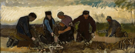 Reproduction du tableau « Récolte de pommes de terre (cinq chiffres) - Vincent van Gogh » par Alpha Reproduction en peinture à l’huile