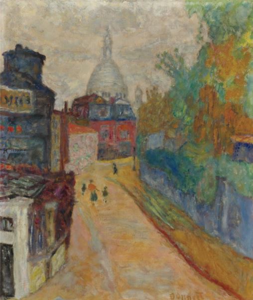 Reproduction du tableau « RUE À MONTMARTRE, LE SACRÉ-COEUR - Pierre Bonnard » par Alpha Reproduction en peinture à l’huile