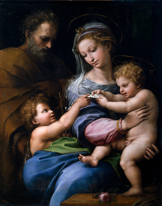 Reproduction du tableau « La Vierge à la rose - Raphaël Sanzio » par Alpha Reproduction en peinture à l’huile