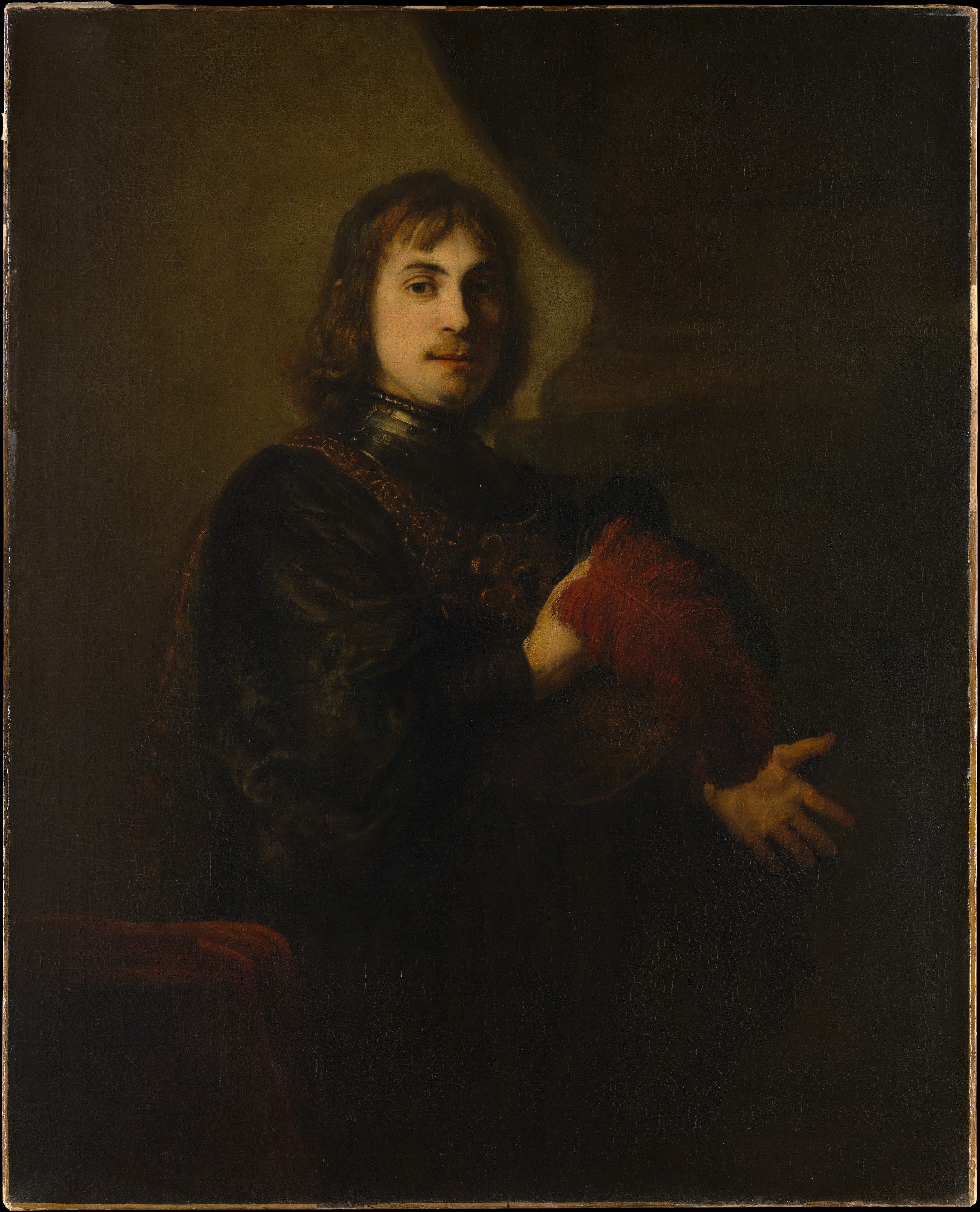 Reproduction du tableau « Portrait d'un homme avec une cuirasse et un chapeau à plumes - Rembrandt » par Alpha Reproduction en peinture à l’huile