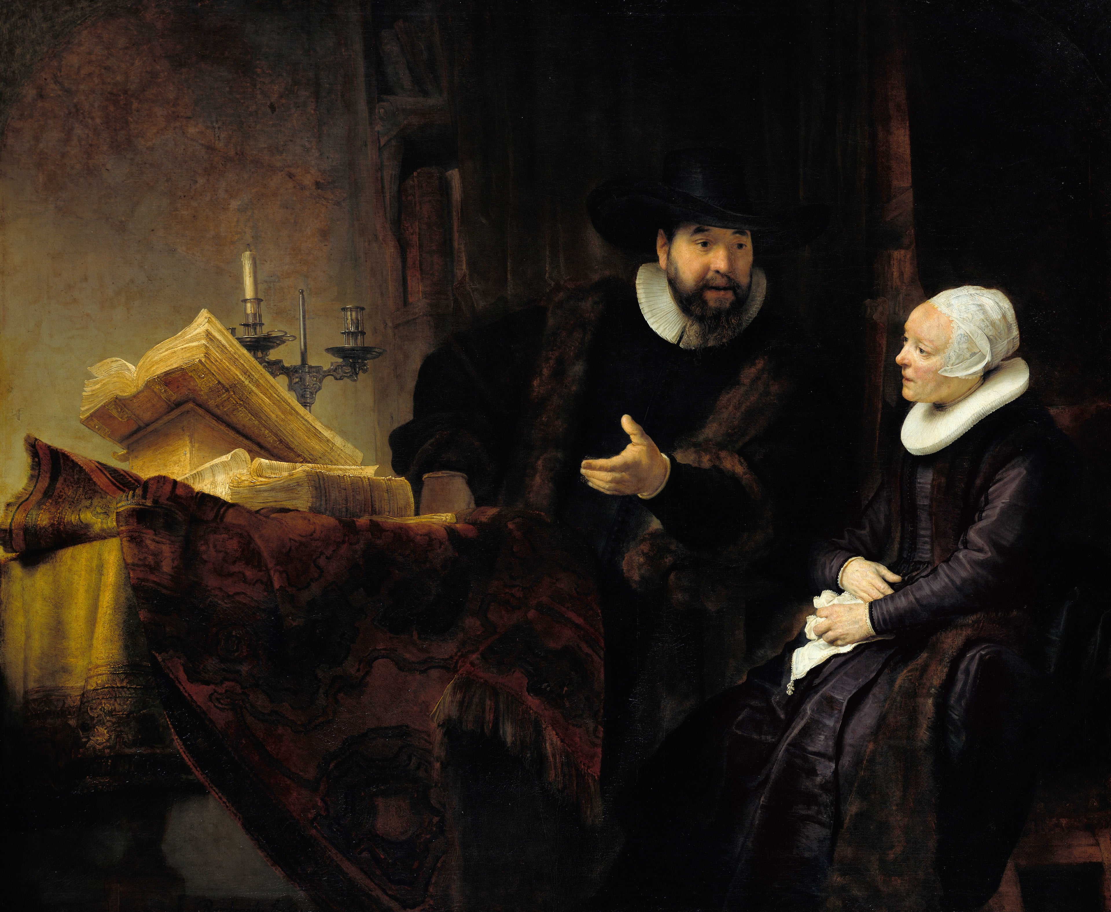 Reproduction du tableau « Portrait de Cornelis Claeszoon Anslo et sa femme Aaltje Schouten - Rembrandt » par Alpha Reproduction en peinture à l’huile
