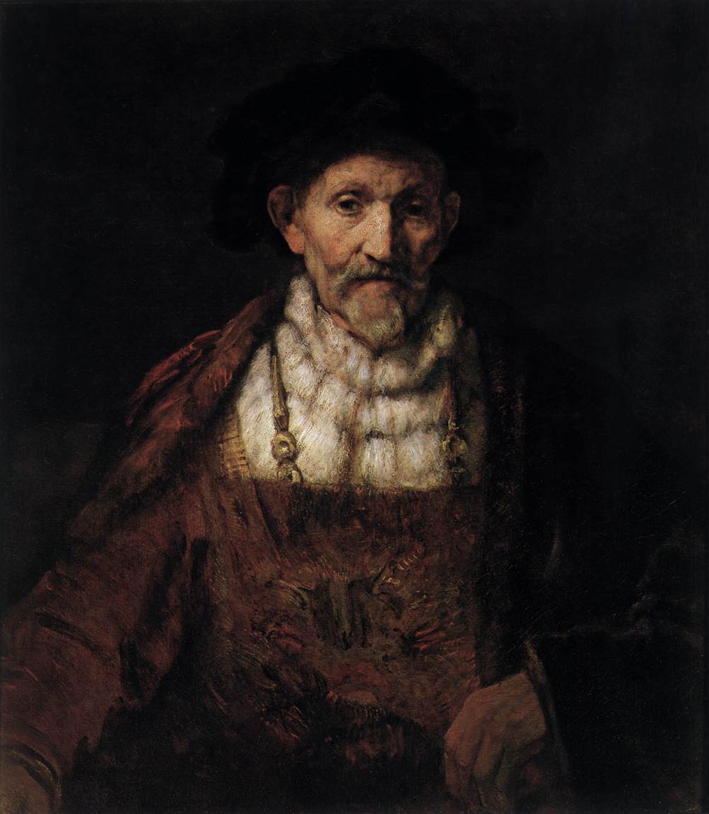 Reproduction du tableau « Un vieil homme en costume fantaisiste - Rembrandt » par Alpha Reproduction en peinture à l’huile