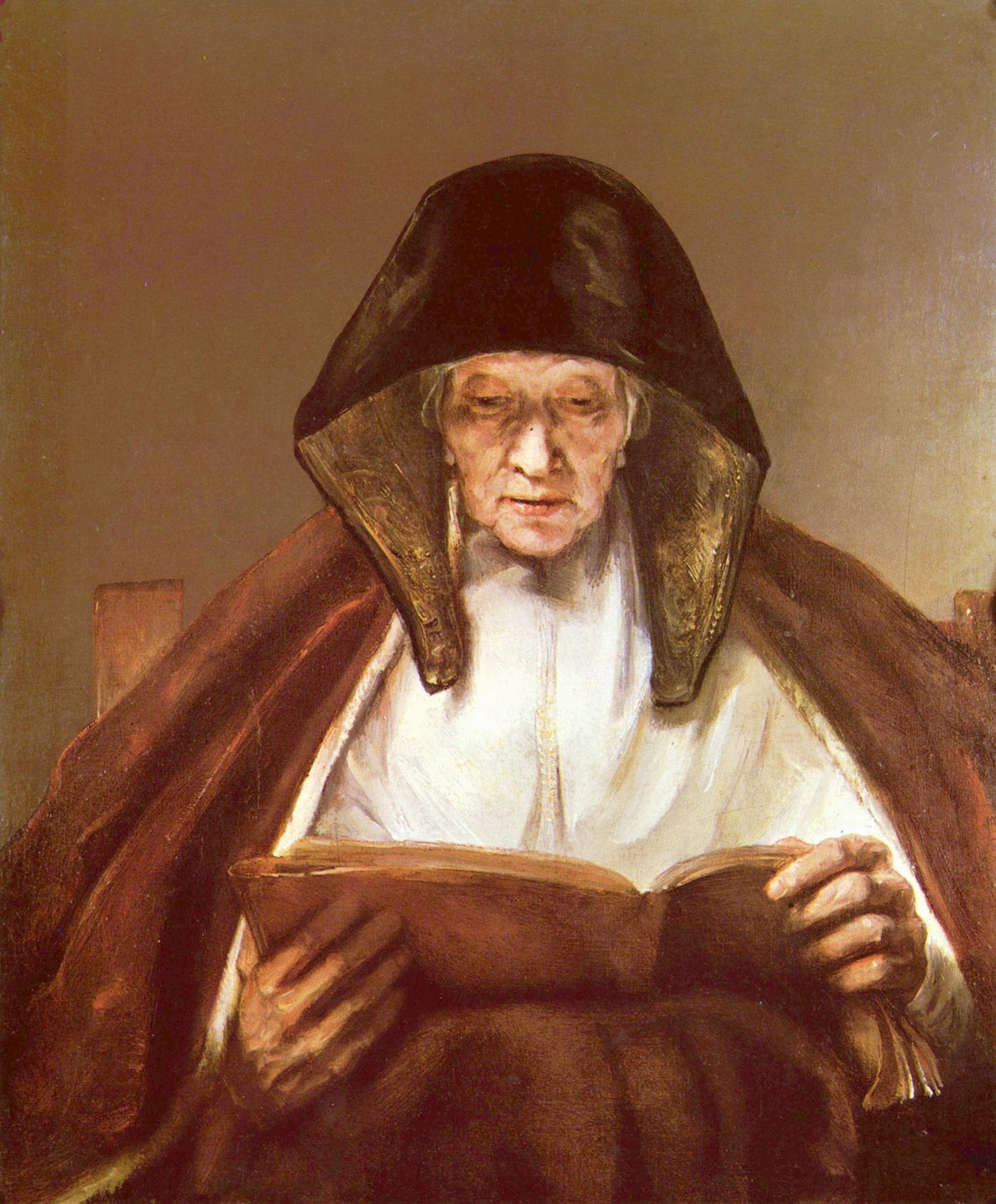 Reproduction du tableau « Une vieille femme lisant - Rembrandt » par Alpha Reproduction en peinture à l’huile