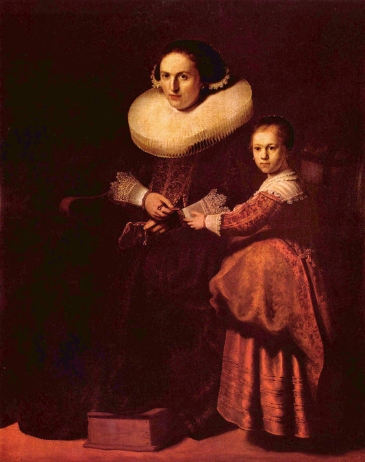 Reproduction du tableau « Portraits de Susanna van Collen et sa fille Anna - Rembrandt » par Alpha Reproduction en peinture à l’huile