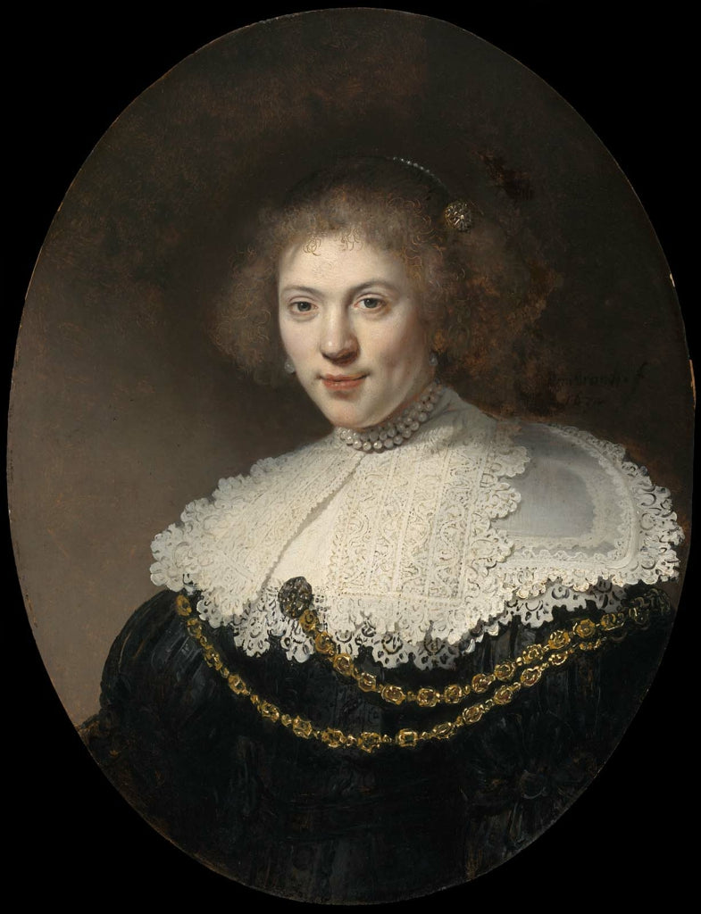 Reproduction du tableau « Portrait d'une femme portant une chaîne en or - Rembrandt » par Alpha Reproduction en peinture à l’huile