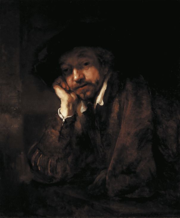 Reproduction du tableau « Rembrandt appuyé sur un rebord de fenêtre - Rembrandt » par Alpha Reproduction en peinture à l’huile