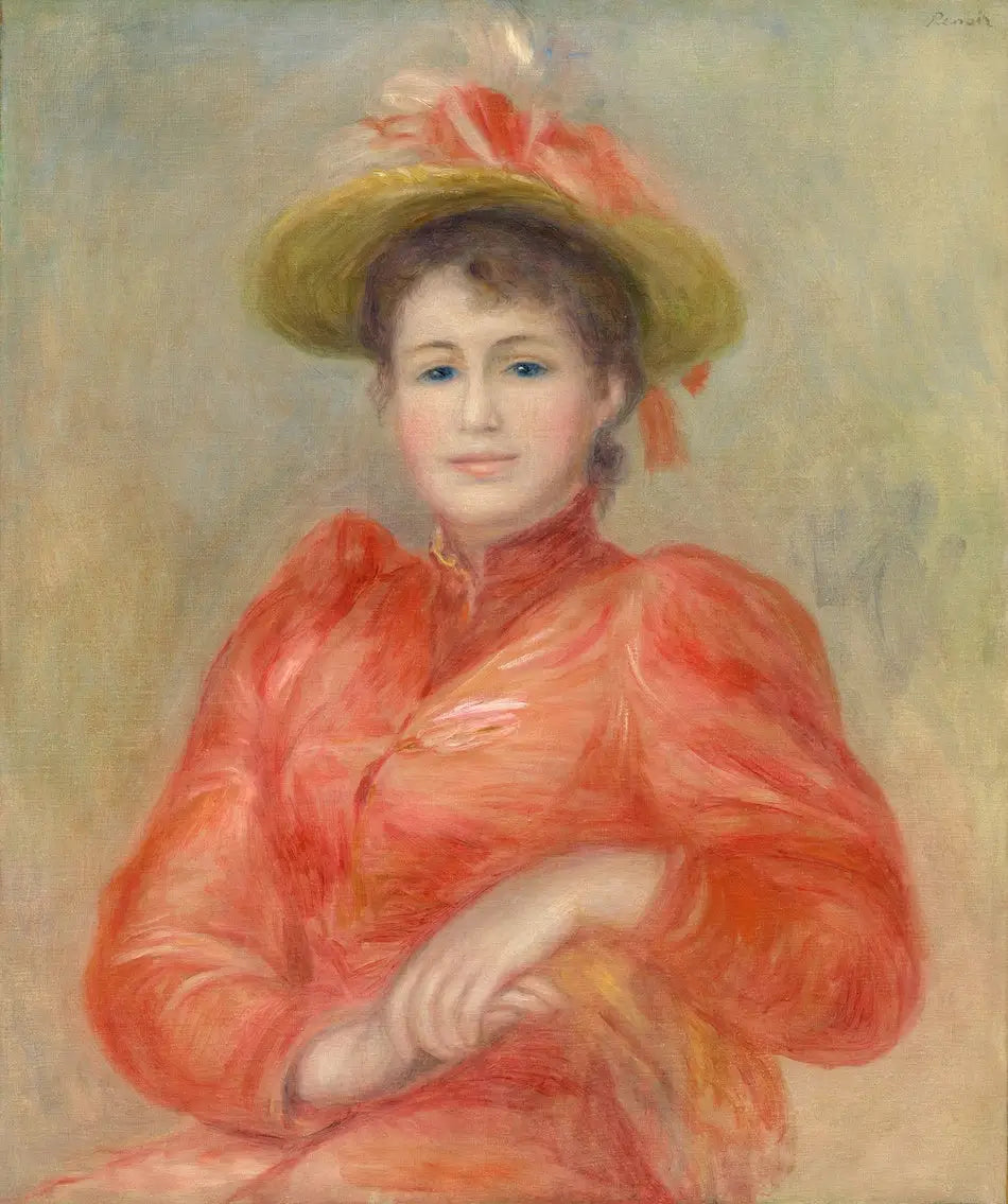 Reproduction du tableau « Jeune femme en robe rouge - Pierre-Auguste Renoir » par Alpha Reproduction en peinture à l’huile