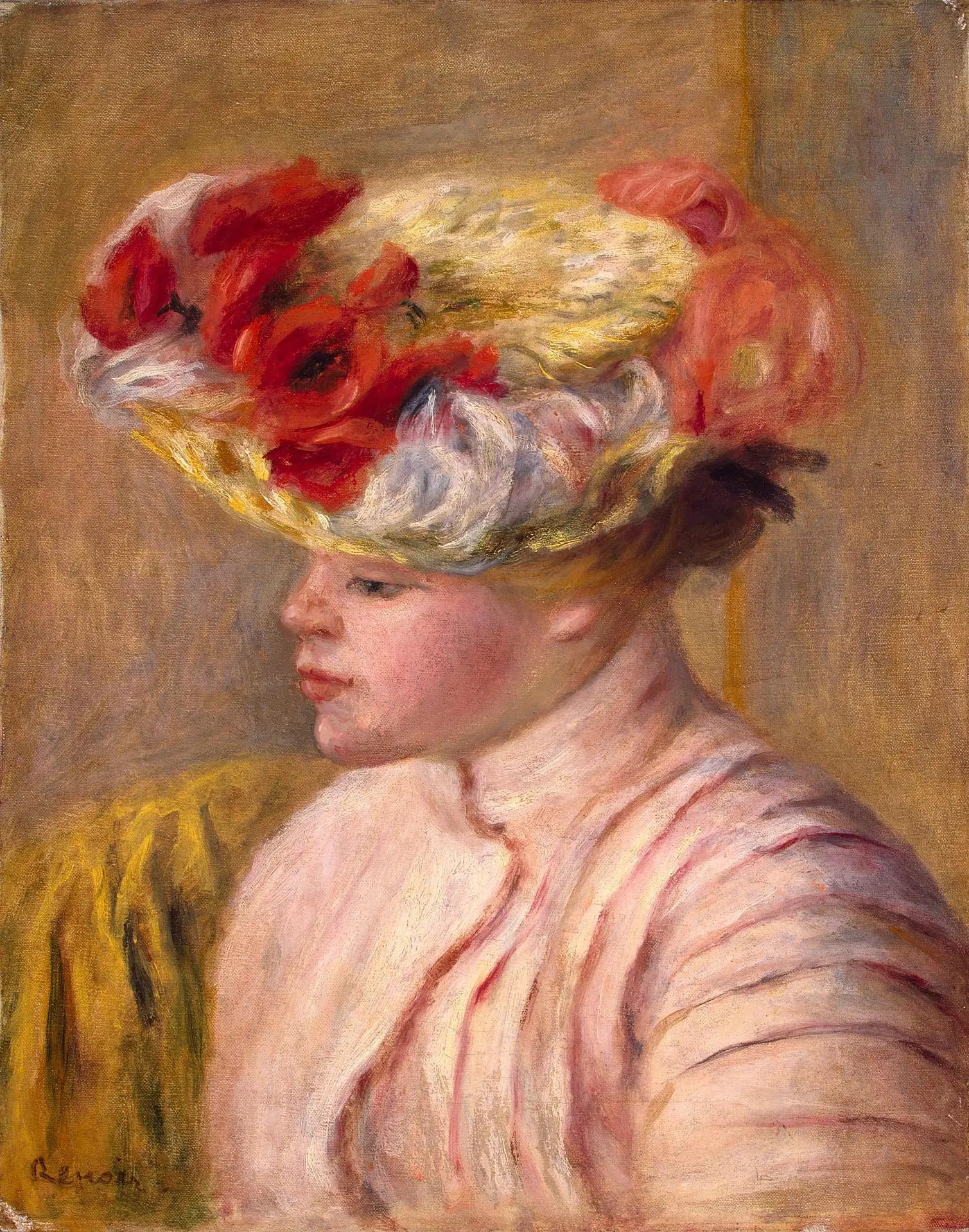 Reproduction du tableau « Jeune femme au chapeau fleuri - Pierre-Auguste Renoir » par Alpha Reproduction en peinture à l’huile
