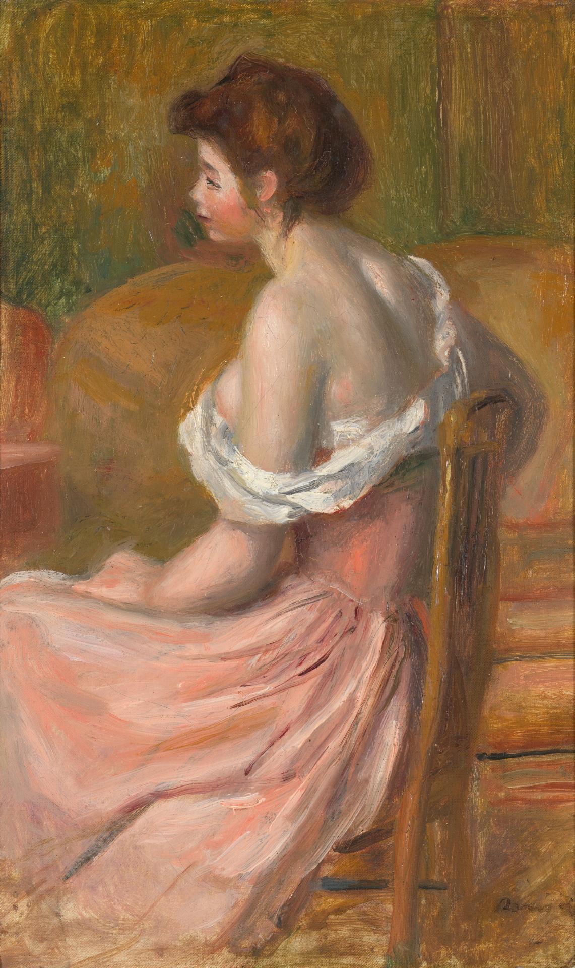 Reproduction du tableau « Jeune femme assise, le cou et les épaules découverts - Pierre-Auguste Renoir » par Alpha Reproduction en peinture à l’huile