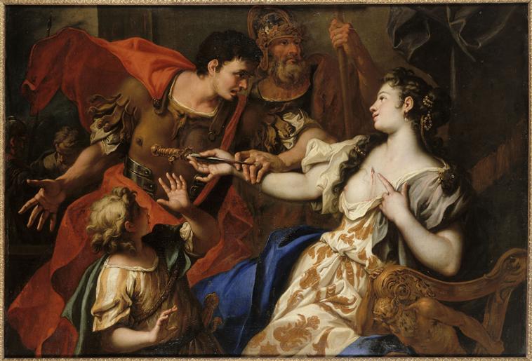 Lucrèce se suicidante sous les yeux de son père Lucretius et de son mari Tarquinius Collatinus - Sebastiano Ricci