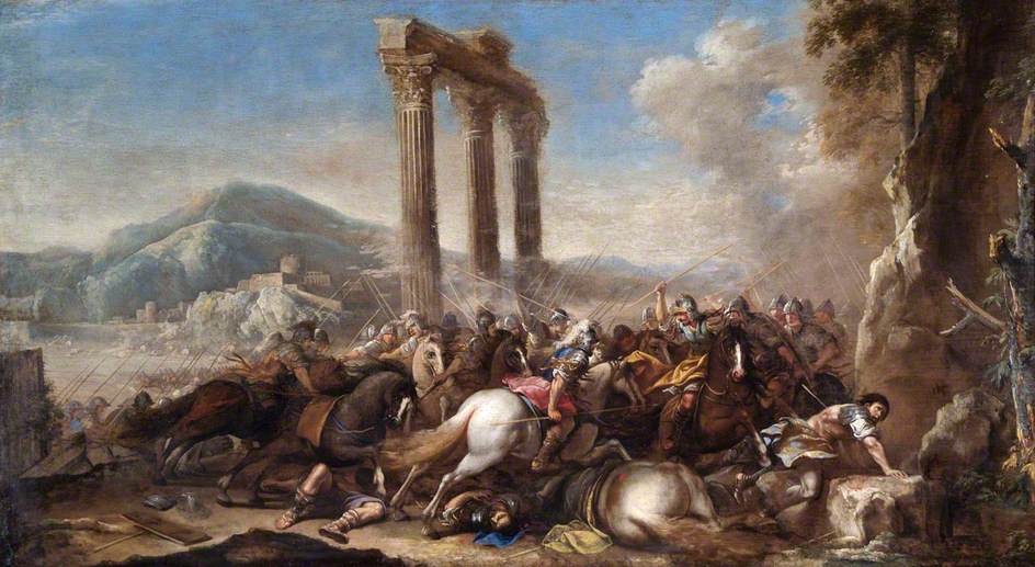 Scène de bataille avec colonnade classique - Salvator Rosa