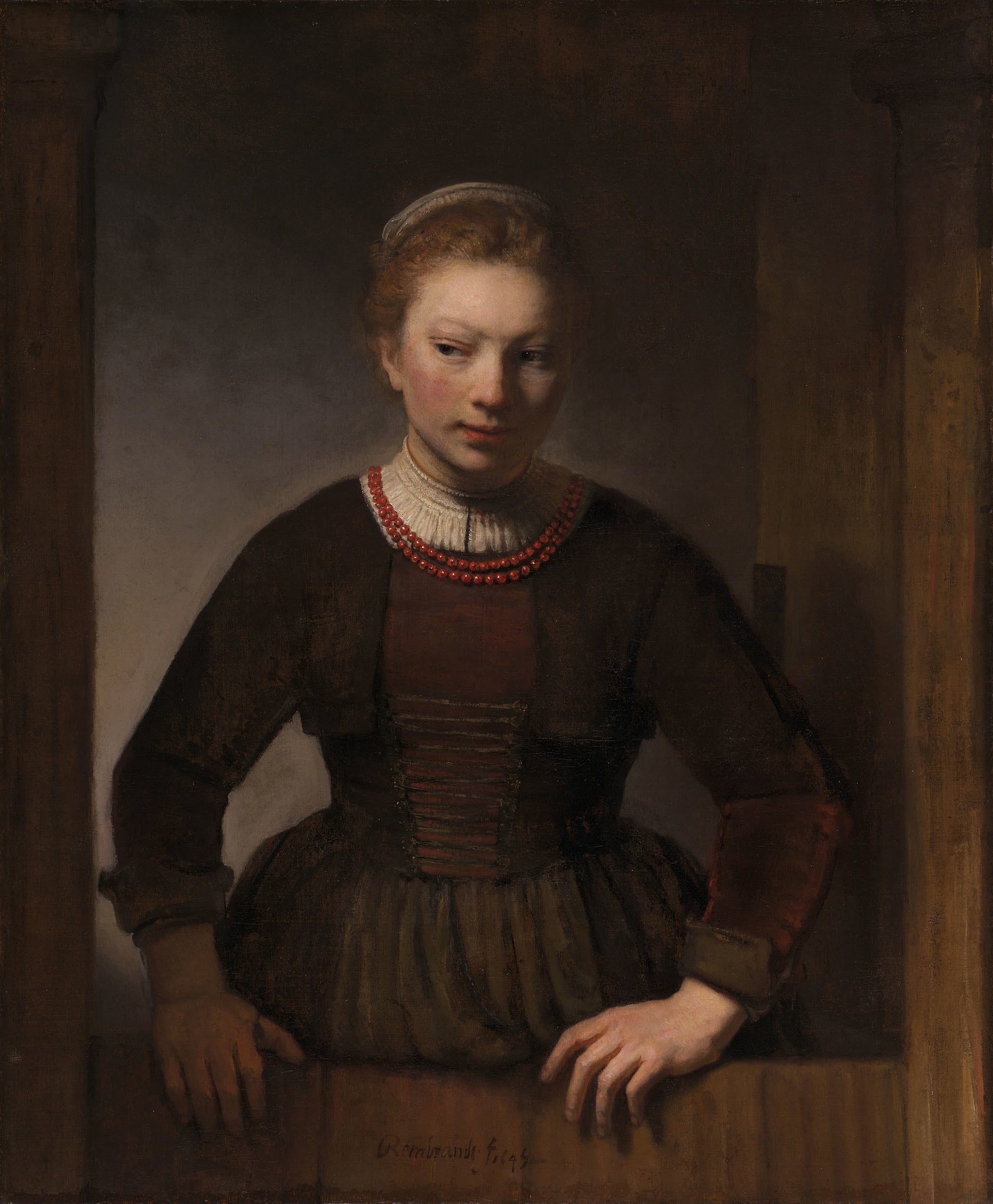 Jeune femme devant une porte entrouverte - Samuel van Hoogstraten