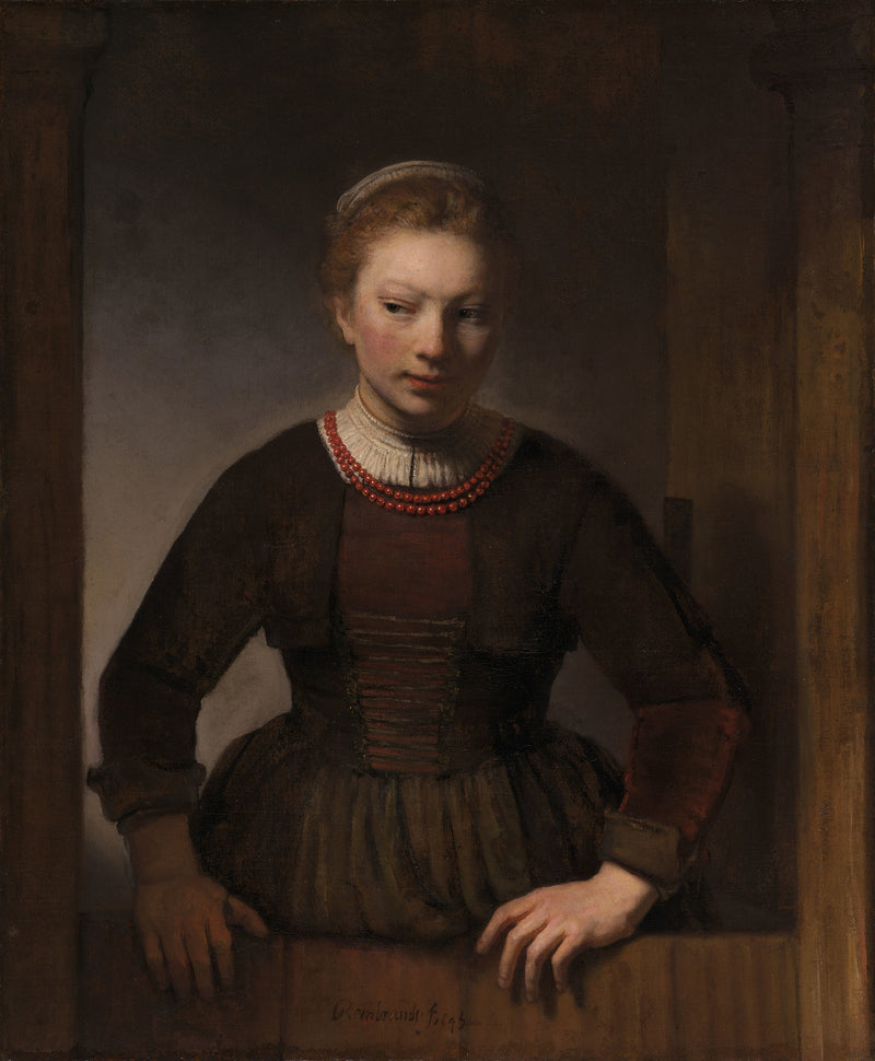 Jeune femme devant une porte entrouverte - Samuel van Hoogstraten