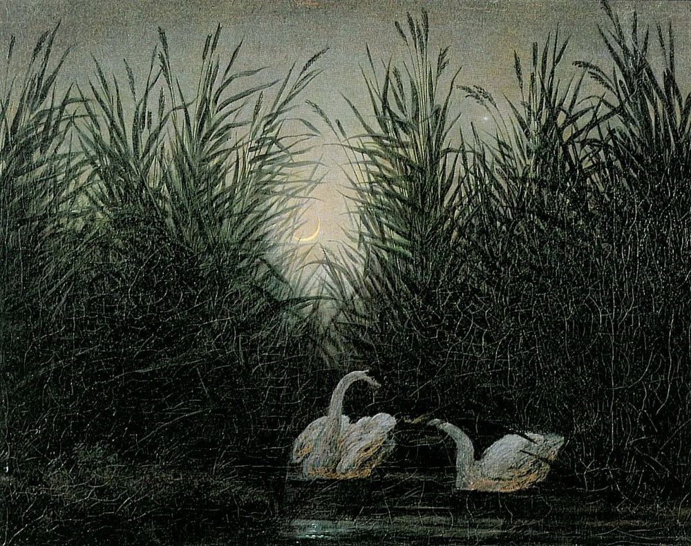 Reproduction du tableau « Cygnes dans les roseaux aux premières lueurs de l'aurore - Caspar David Friedrich » par Alpha Reproduction en peinture à l’huile