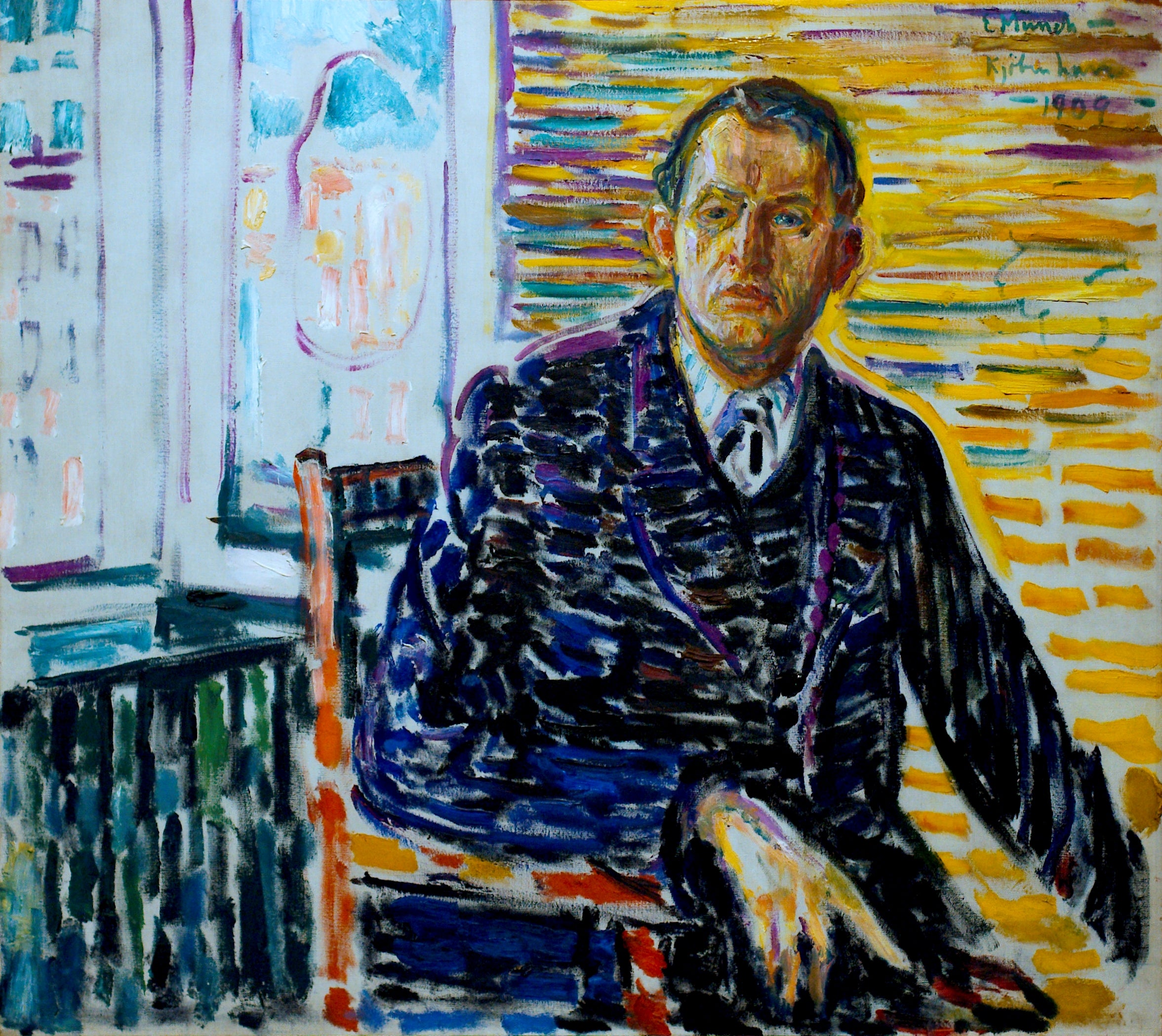 Reproduction du tableau « Autoportrait à la clinique - Edvard Munch » par Alpha Reproduction en peinture à l’huile
