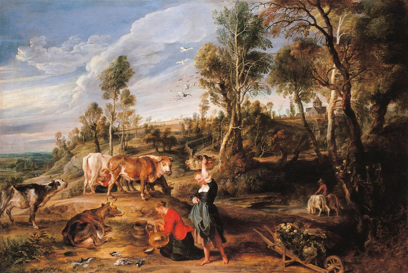 Молочницы с скотом на пейзаже, « La Ferme de Laeken » - Питер Пауль Рубенс