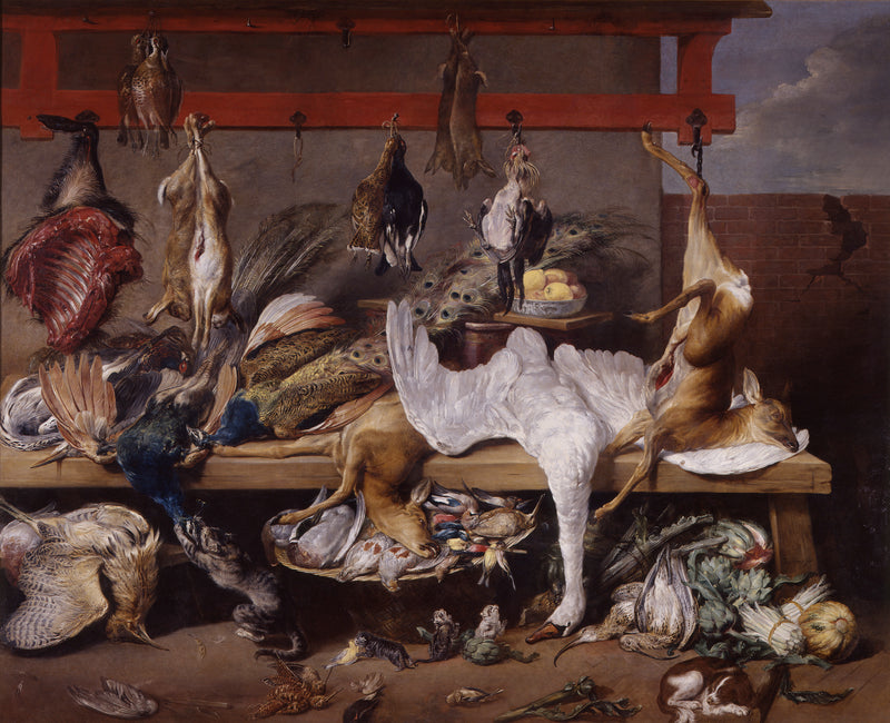 Table de cuisine avec gibier, poissons et légumes - Frans Snyders