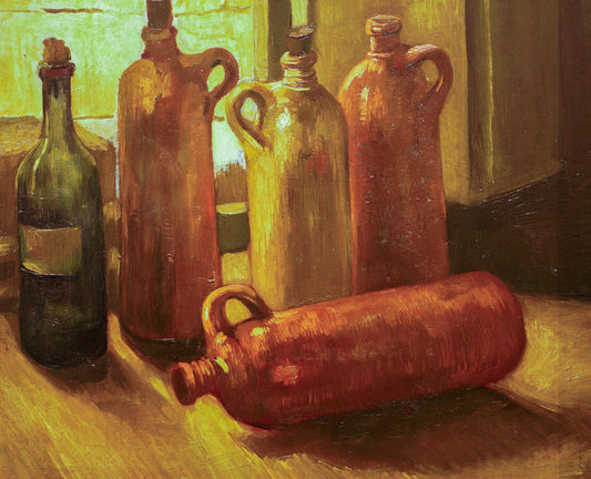 Reproduction du tableau « Nature morte aux cinq bouteilles - Vincent van Gogh » par Alpha Reproduction en peinture à l’huile
