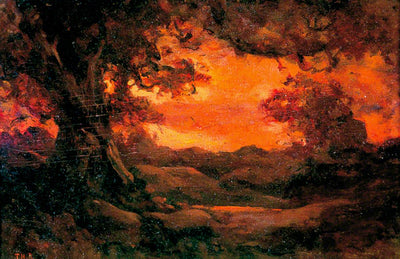 Paysage au coucher de soleil rouge - Théodore Rousseau