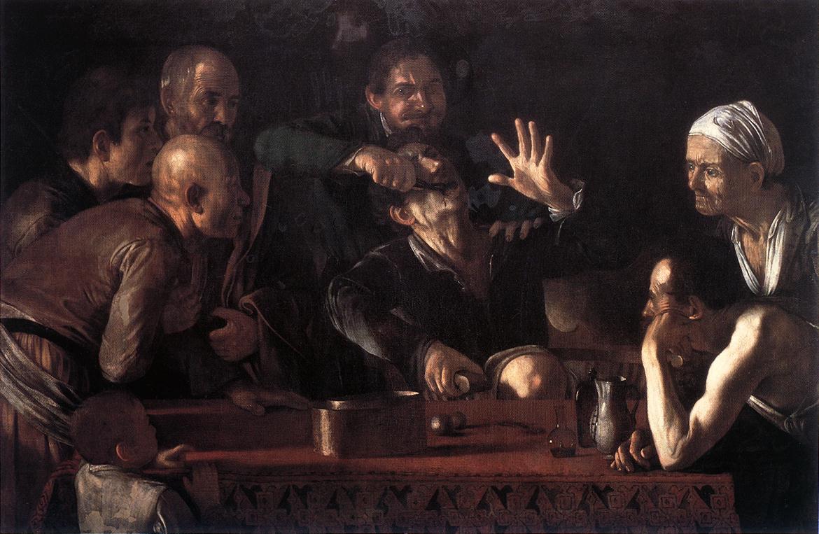 Reproduction du tableau « L'Arrache-dents - Le Caravage » par Alpha Reproduction en peinture à l’huile