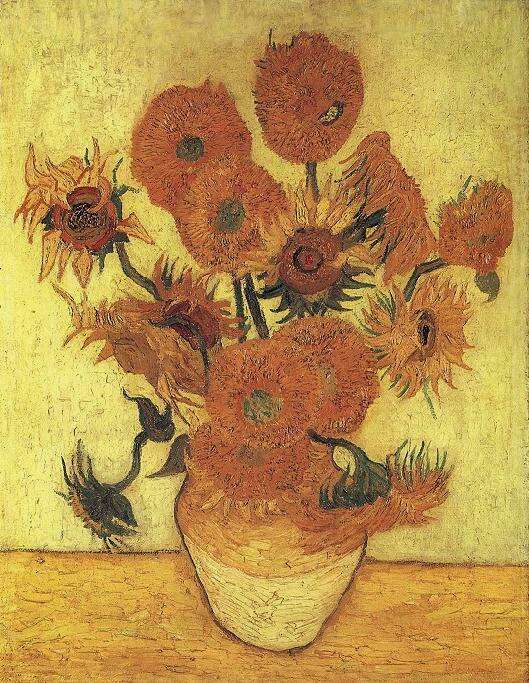 🌻 Подсолнухи (зеленовато-желтый фон) – Винсент ван Гог (1889, реплика четвертой версии)