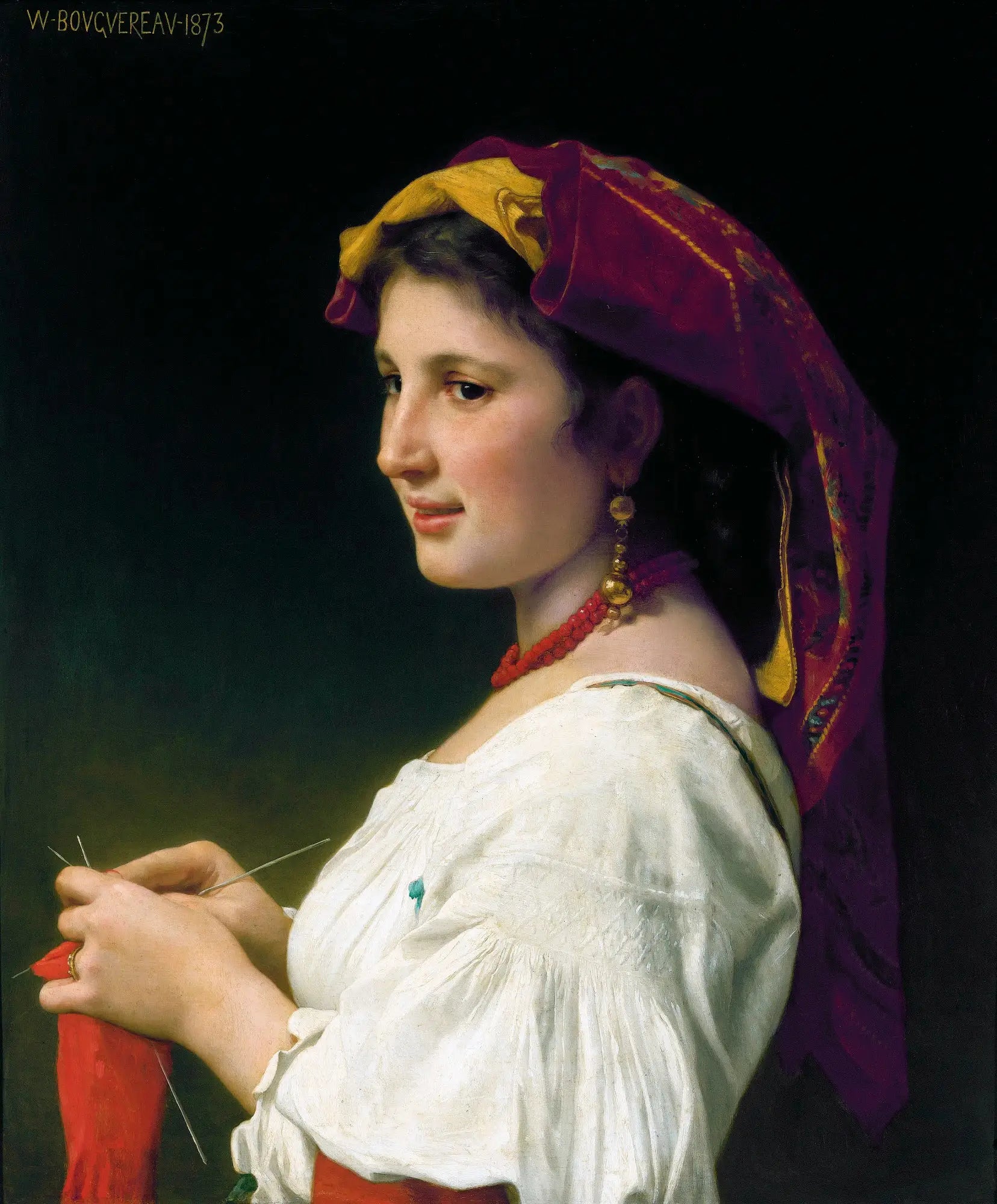 Reproduction du tableau « Tricoteuse - Bouguereau » par Alpha Reproduction en peinture à l’huile