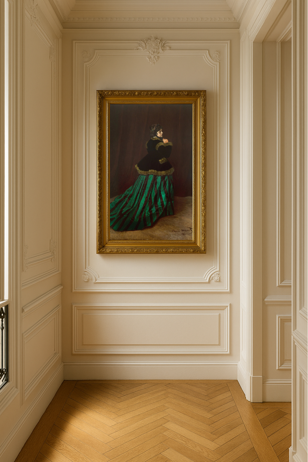 💚 Женщина в зелёном платье – Клод Моне (1866)